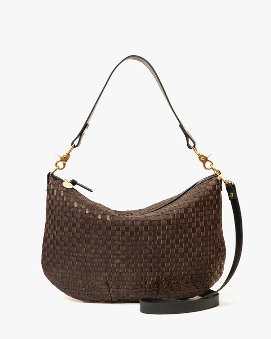 Clare V. Moyen Messenger - Leather & Suede Woven Checker in Black/Chocolate 