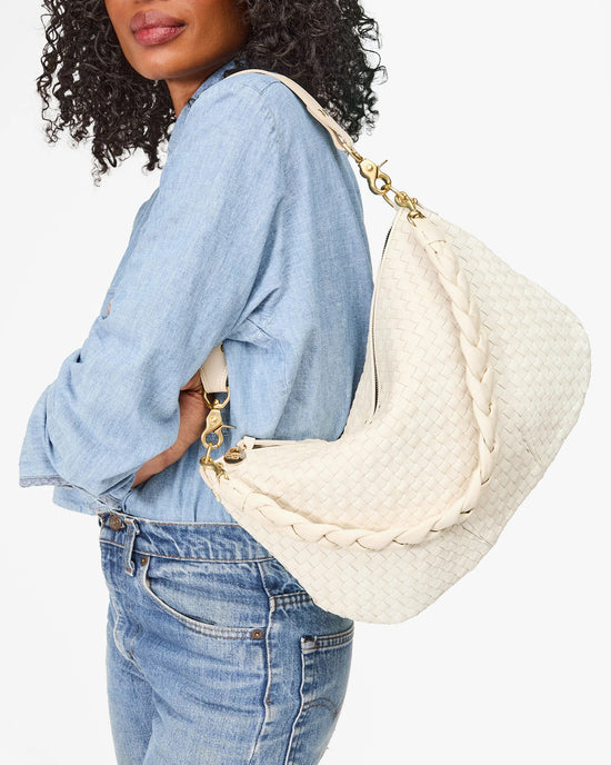 Clare V. Moyen Messenger in Cream Woven Checker 
