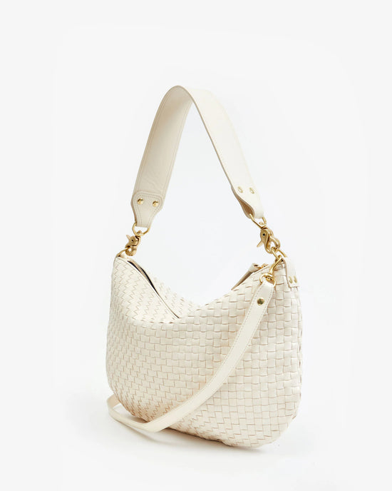 Clare V. Moyen Messenger in Cream Woven Checker 
