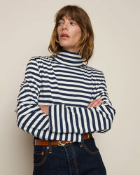 Nation LTD Clothing Neo Mock Neck T-Shirt in Seascape Stripe