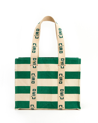 Noemie in Palm Green & Natural Canvas Stripe tote bag by Clare V.