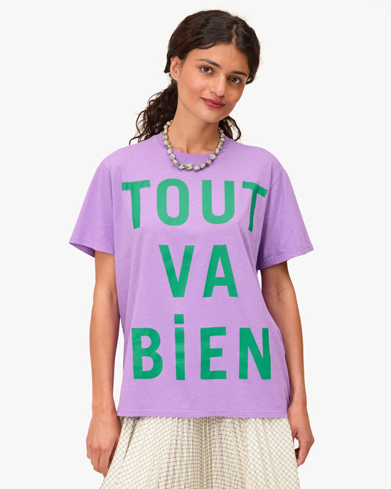 Clare V. Tout Va Bien Original Tee in Faded Wild Purple Cotton/Linen w/ Green 