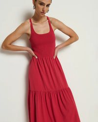 Penelope Cross Back Midi in Heartbeat Red
