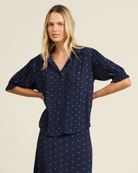 Trovata Birds of Paradis Clothing Gemma Blouse in Azure Polka Dot