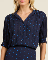 Trovata Birds of Paradis Clothing Gemma Blouse in Azure Polka Dot