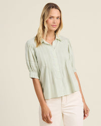 Trovata Birds of Paradis Clothing Jess Blouse Hushed Meadow in Verde Micro Stripe