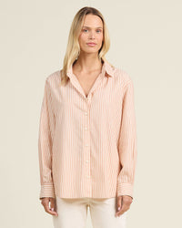 Trovata Birds of Paradis Clothing Emilia Oversized Shirt in Maple Stripe