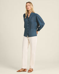 Trovata Birds of Paradis Clothing Zola Blouse in Teal Cotton Voile