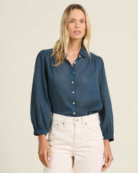 Trovata Birds of Paradis Clothing Zola Blouse in Teal Cotton Voile