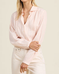 Trovata Birds of Paradis Clothing Thalia Blouse Hushed Meadow in Pink Micro Stripe