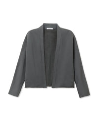 The perfectwhitetee Olivia Fleece Short Cardigan in Charcoal is an open-front, long-sleeve cardigan with a structured fleece design, shown against a plain white background.