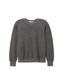 The perfectwhitetee Ziggy Inside Out Fleece L/S Shrunken Crew SS in charcoal features a plain, long-sleeved crewneck design with ribbed cuffs, collar, and hem in a shrunken pullover style, shown against a white background.