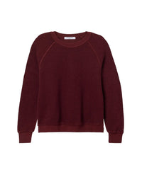 The Ziggy Inside Out Fleece L/S Shrunken Crew SS in Dark Burgundy by perfectwhitetee features a classic crewneck with ribbed cuffs and hem, shown on a white background—ideal for effortless, cozy style.