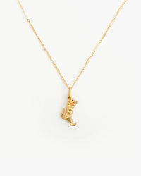 The Clare V. Fine Paperclip Charm Chain 24" in 14K Gold Vermeil features a delicate gold tiger pendant, shown on a plain white background.