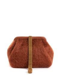Susan Solid Mohair Clutch in Chestnut by Marian Paquette with a gold chain handle isolated on a white background.