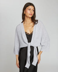 Autumn Cashmere Clothing Loose Gauge Dolman Tie Front Sweater in Cinderblock