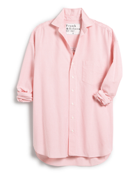 A Shirley oversized button-up shirt in hot pink stripe by Frank & Eileen, displayed flat on a white background.