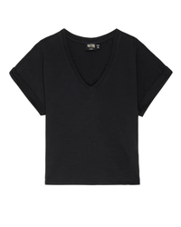 A Nation LTD Stevie Cuffed V Neck in Jet Black displayed against a white background.