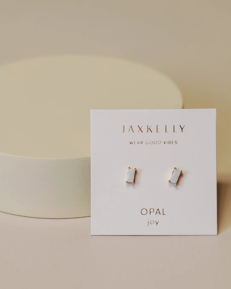 White Opal Baguette Earrings