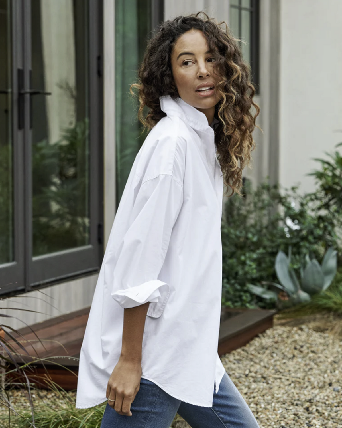 Shirley Oversized Button Up in White Everyday Poplin