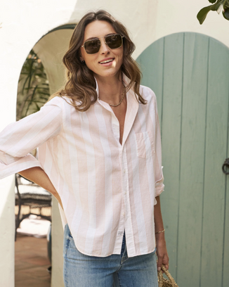 Eileen Relaxed Button Up in Wide Peach Multi Stripe