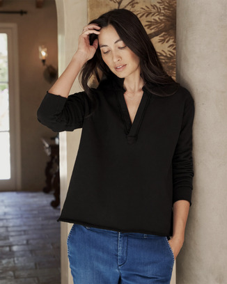 Patrick Popover Henley in Black French Terry
