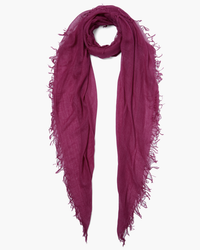 A Chan Luu Cashmere & Silk Scarf in Rose Sorbet with frayed edges displayed on a white background.