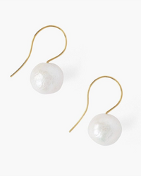 Pair of Chan Luu CL White Pearl Drop Earrings with 18k gold plated sterling silver hooks on a white background.