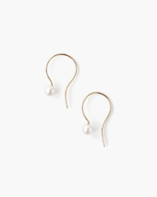 A pair of Chan Luu 14K drop earrings in white pearl crafted from freshwater pearl and 18k gold plated sterling silver, showcased on a white background.