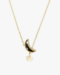 Chan Luu Gold crescent Moon & Star Necklace in Black Mix with a pearl star on an 18k gold plated sterling silver chain necklace.