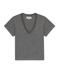 The V Neck in Heather Grey t-shirt with pitched sleeves displayed against a white background by the Great.