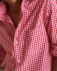 Silvio Untuckable Button Up in Red White Check - Bliss Boutiques