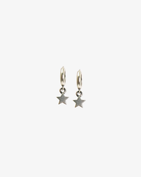 Pair of Clare V. Star Mini Hoops in Sterling Silver pendant earrings on a white background.