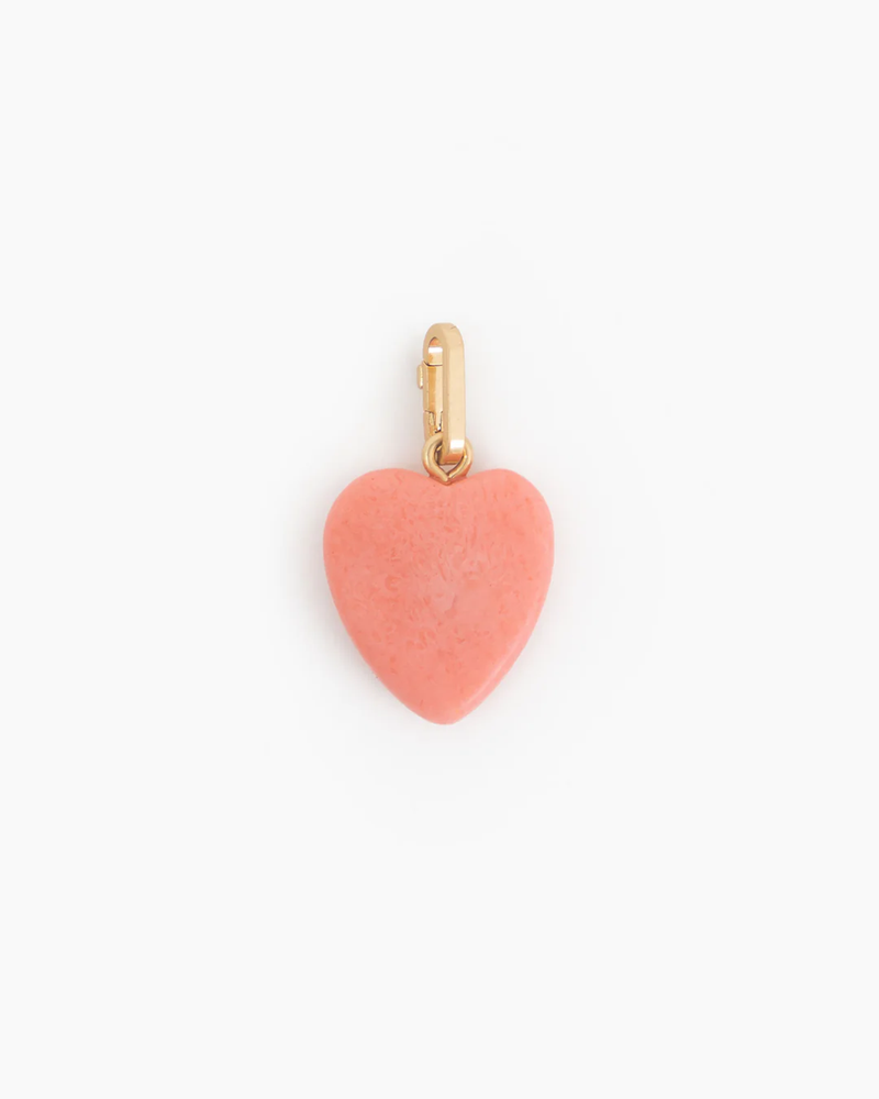 Stone Heart Charm in Coral/Vintage Gold