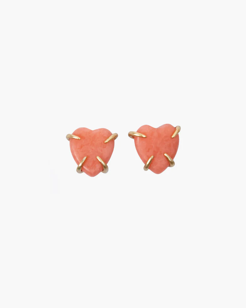 Stone Heart Studs in Coral/Vintage Gold