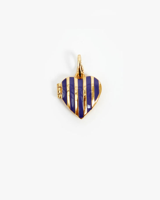 Clare V. Stripe Heart Locket in Navy 