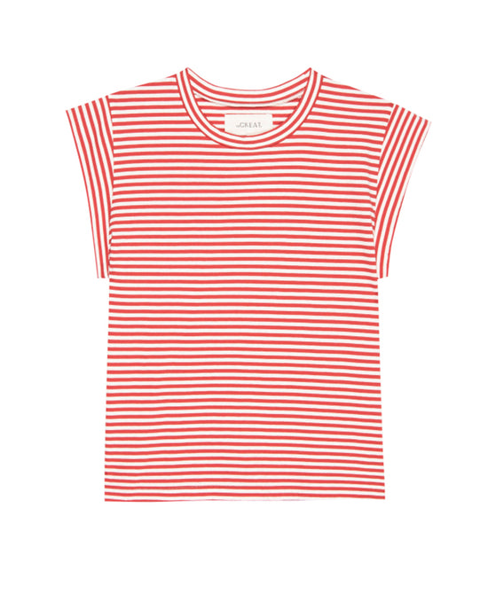 the Great The Peak Shoulder Tee in Sun Cherry Stripe 