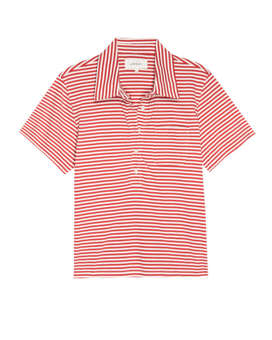 the Great The Lacrosse Polo in Sun Cherry Stripe 