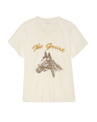 the Great Clothing The Boxy Crew w/ Horse Embroidery in Washed White
