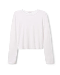 The Jamie Recycled Cotton L/S in White by perfectwhitetee is a relaxed-fit, long sleeve tee made from recycled cotton, shown on a white background.
