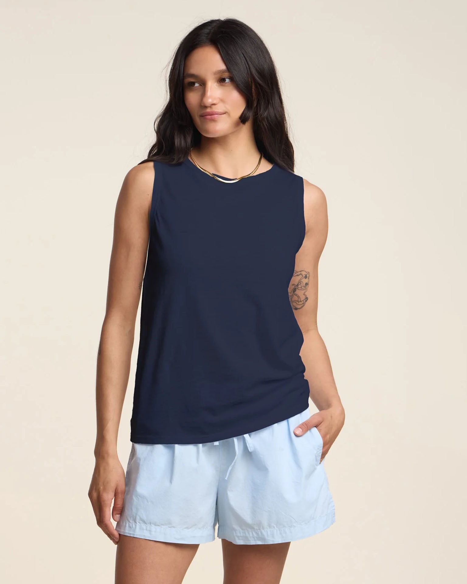 Taurus Crew Tank Top in Navy