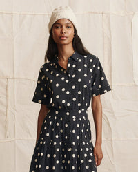 the Great Clothing The Messenger Top in Navy w/ Cream Polka Dots