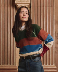 The Pieced Stripe Velour College Sweatshirt in Arroyo Stripe