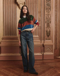 The Pieced Stripe Velour College Sweatshirt in Arroyo Stripe