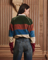 The Pieced Stripe Velour College Sweatshirt in Arroyo Stripe
