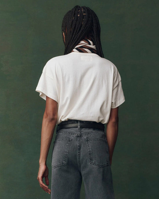 the Great Clothing The Boxy Crew w/ Horse Embroidery in Washed White