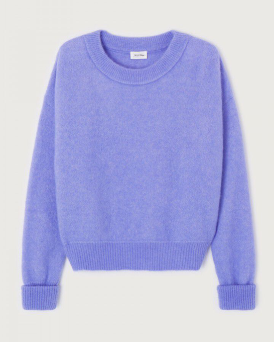 Plain purple American Vintage Vito Crop Sweater in Iris Chine displayed on a white background.