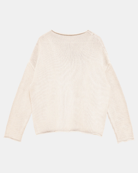 Demylee Lamis Boatneck Sweater in Off White knitted cotton on a white background.