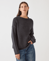 Lamis Washed Cotton Sweater in Black - Bliss Boutiques