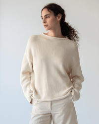 Lamis Washed Cotton Sweater in Off White - Bliss Boutiques